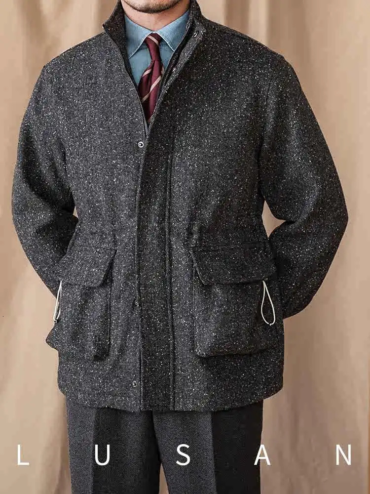 50 Wool Colored Short Vertical Collar Casual Jacket Vintage Italian Style Gentry Mens Tight Waist 251015