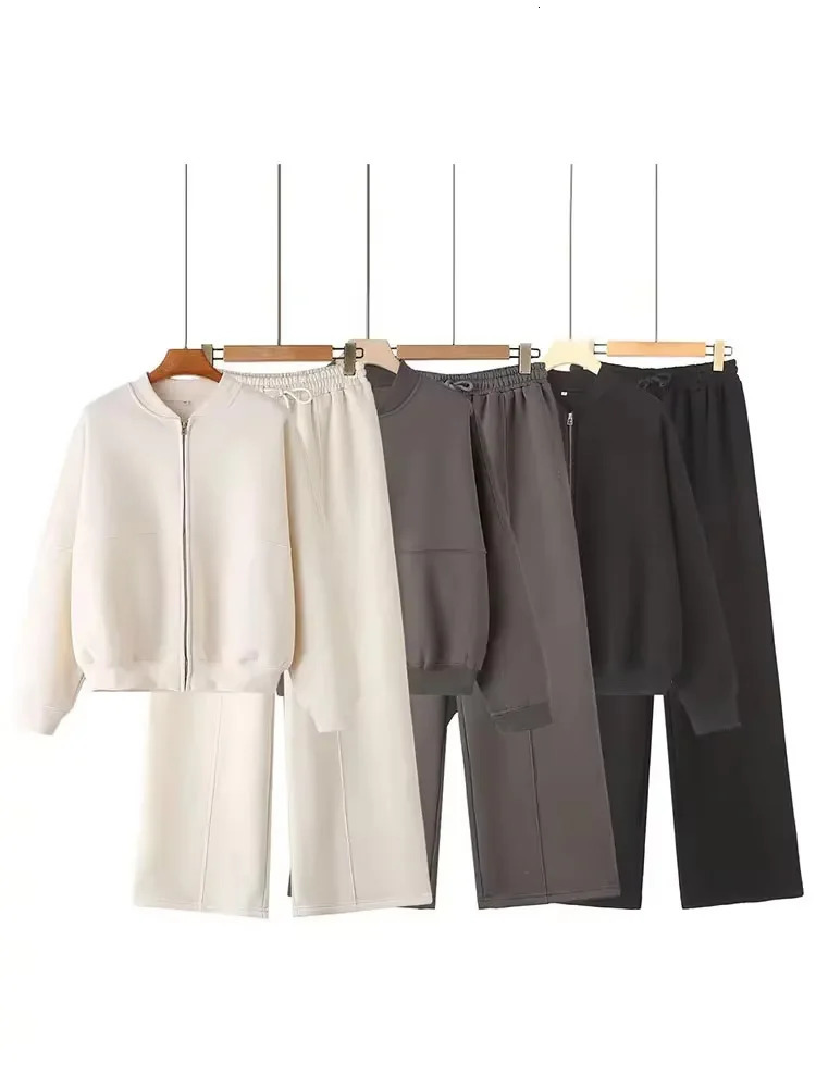 Autumn Womens Thick Hoodie Coat Drawstring High Waist Loose Casual Pants Set Lined Fleece Womans Clothing Street 251010