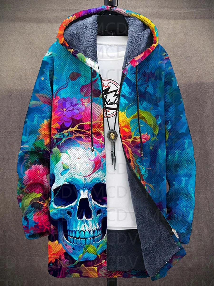 Skull 3D Print Plush Thick LongSleeved Sweater Cardigan Coat Warm Jacket 251020 - view 4