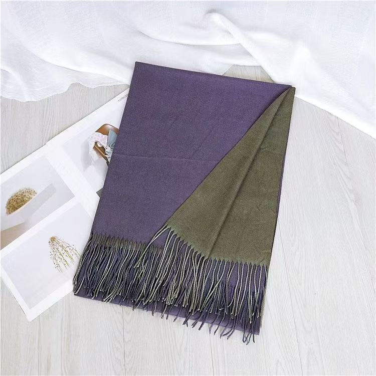 T2119 new two-color scarf women's spring and autumn winter double-sided warm shawl neck scarf