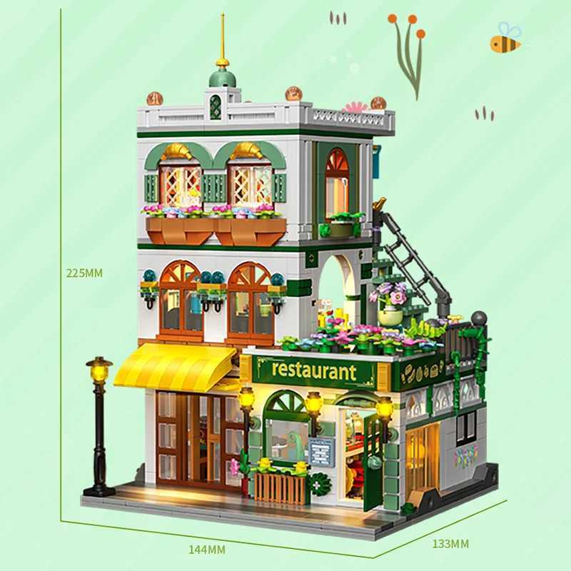 Creative 997Pcs Street View Chinese Restaurant Model Building Blocks City Three Floor Architecture Mini Bricks Toys For Kid Gift J251022