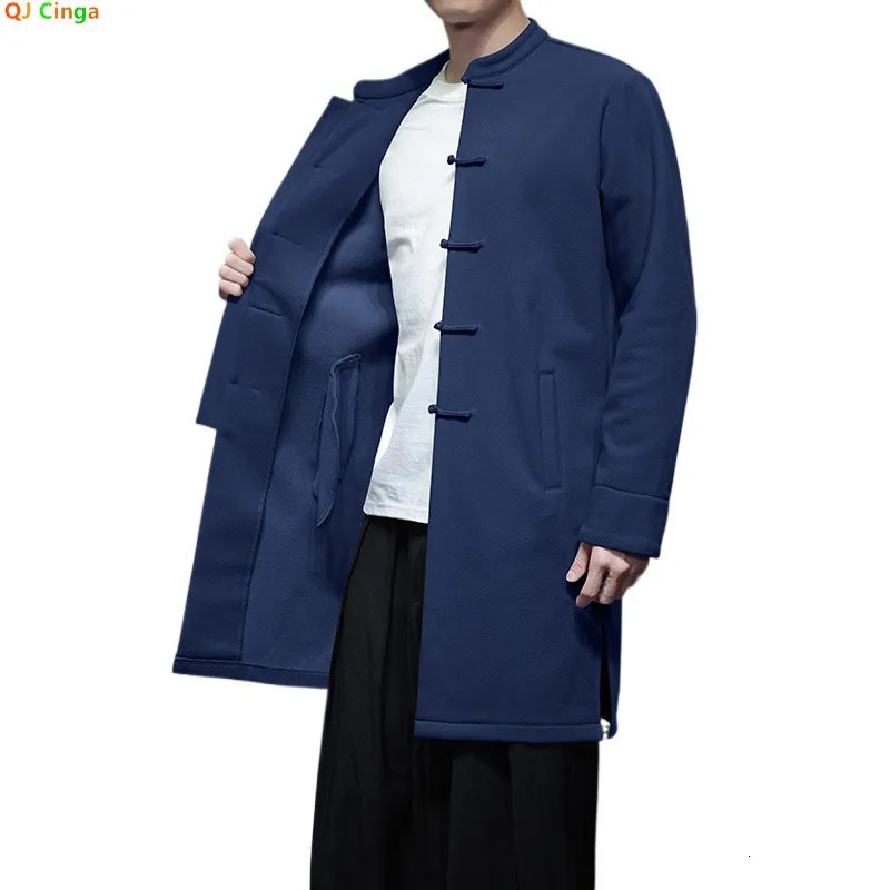 Chinesestyle Blue Long Jacket Mens Gray Singlebreasted Standup Collar Trench Coat Spring Fall Winter Top 251014