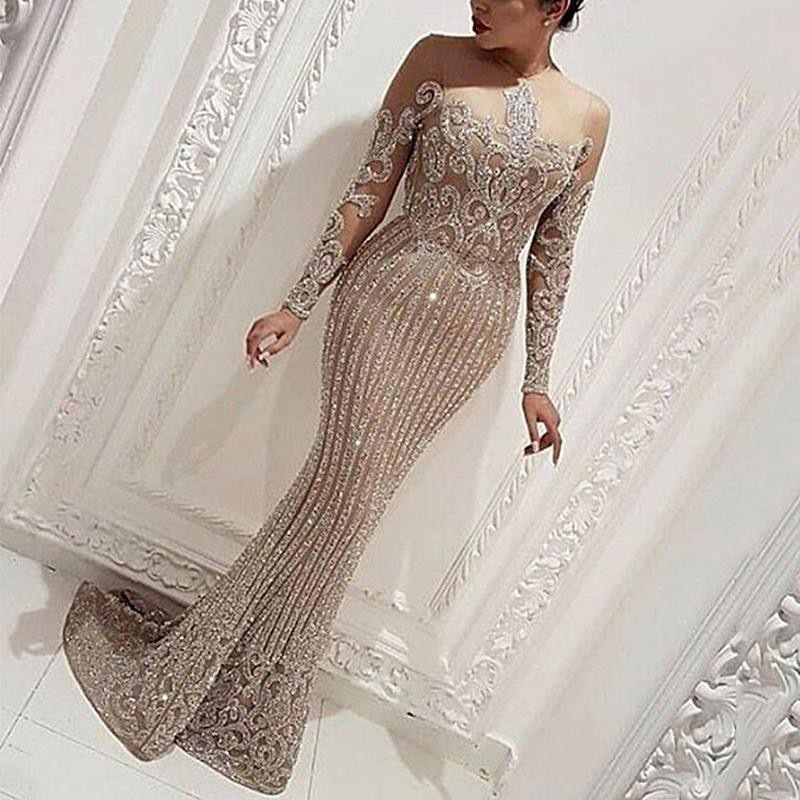 L44000 New summer new long skirt mid-waist temperament commuting sequins sprinkled gold slim fit gold slim dress