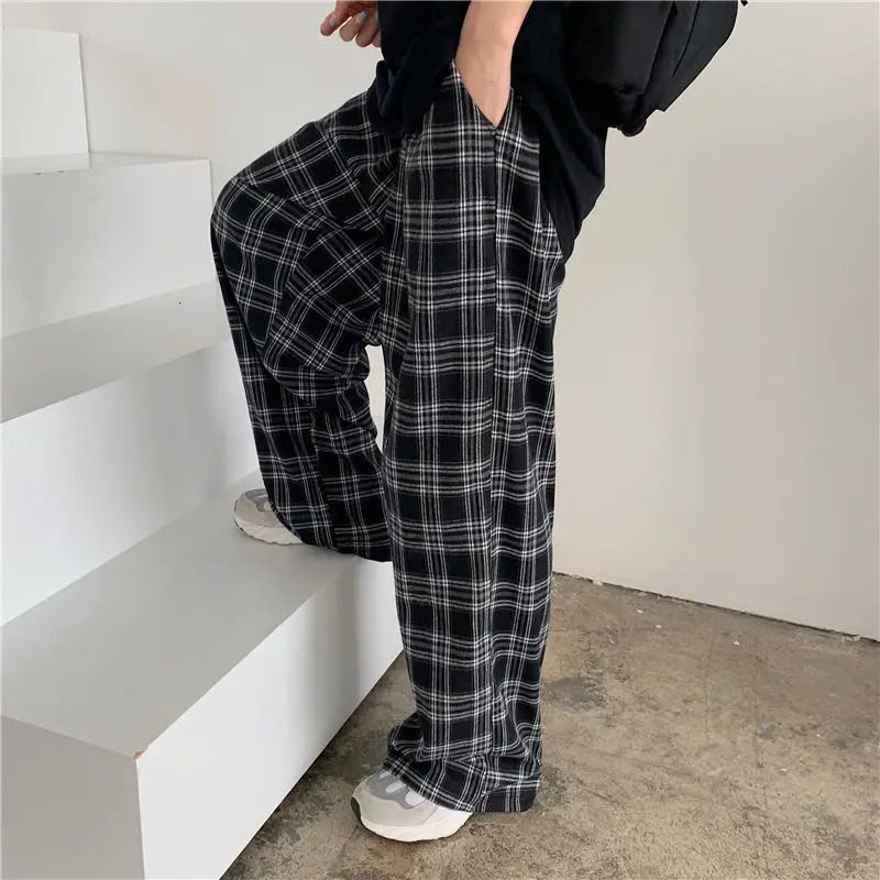 Black and Pink Plaid Pants Oversize Women Pants High Waist Loose Wide Leg Trousers Ins Retro Teens Straight Trousers Streetwear 251016