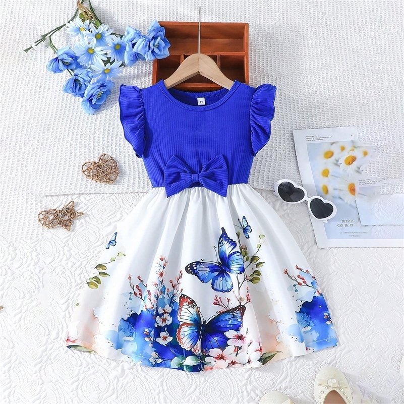 Flower Girls Dresses for Kids Cute Butterfly Birthday Caucal Wear Sleeveless Wedding Party Bow Princess Dresses for 38Yrs i251021