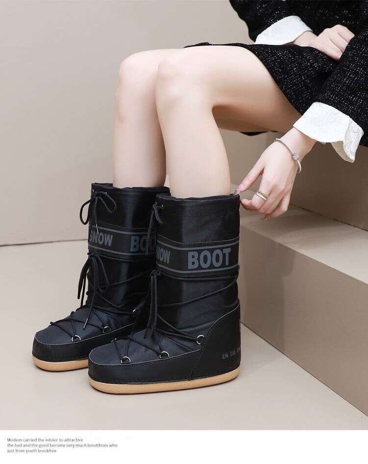2025 Winter Same Style Ski Non-Slip Boots For Women, Warm, Thickened, Snow Fashion, Round Toe, Waterproof, Mid-Calf
