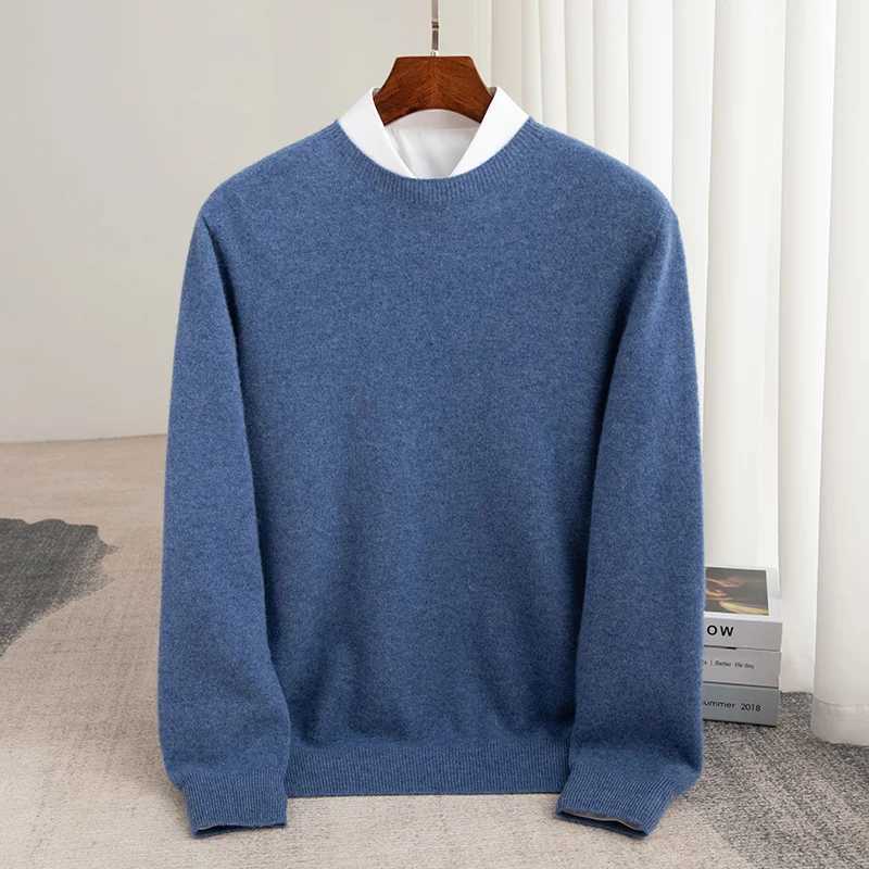 Autumn And Winter 100 Pure Wool Mens Thick Round Neck SlimFit Oneck Pullover LongSleeved Knitted Cashmere SweaterXJ251022