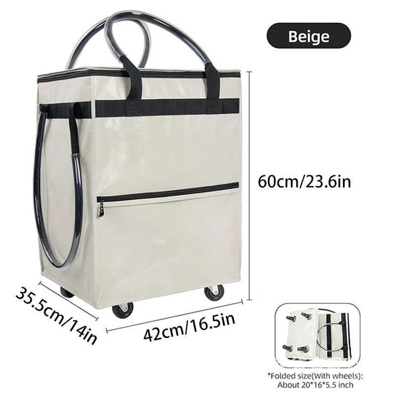 Reusable shopping bag with wheels large capacity travel rolling tote bag zipper closure foldable handle not easy to break W251114