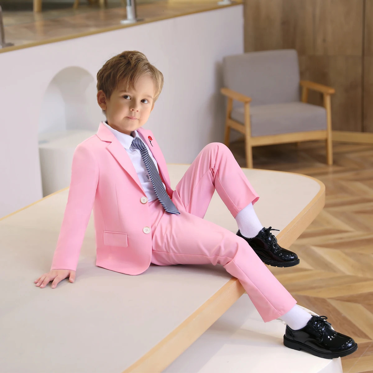 Cute Toddler Solid Suit Set Regular Fit 3 Pieces Blazer Pants Tie Little Handsome Boys Suits Tuxedo For Child 214 Years 251021