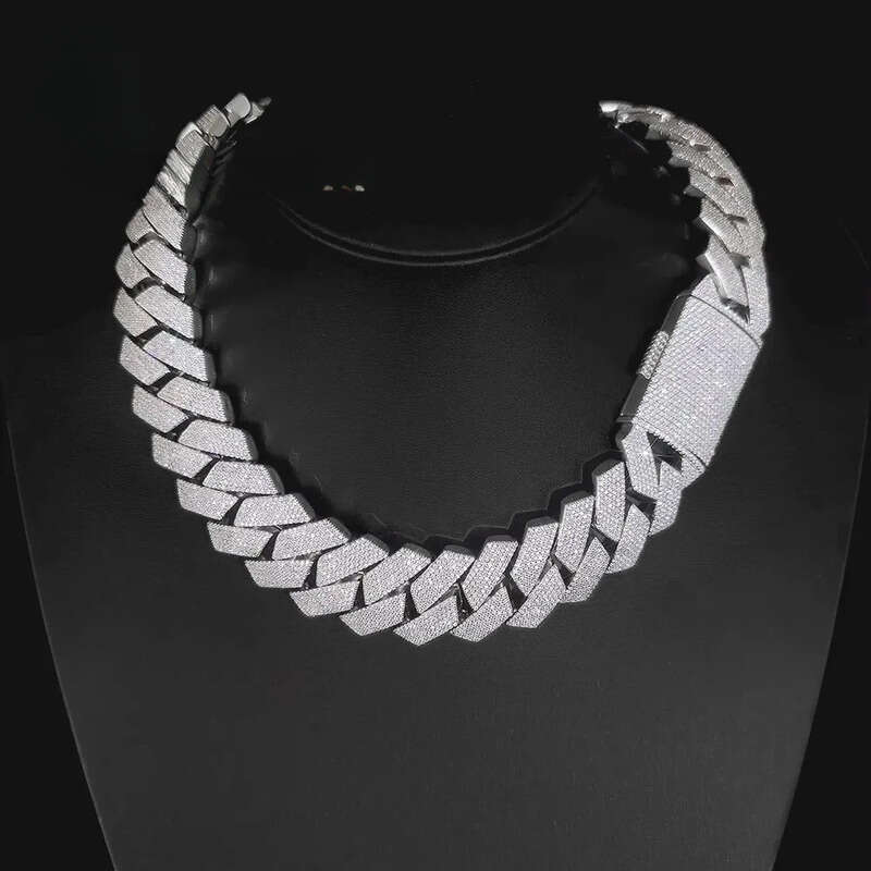 Designer necklace Fine Jewelry 22mm Iced Prong Link Chain Sier Plated 3 ROW Dia Cuban Chains Hip Hop Necklace