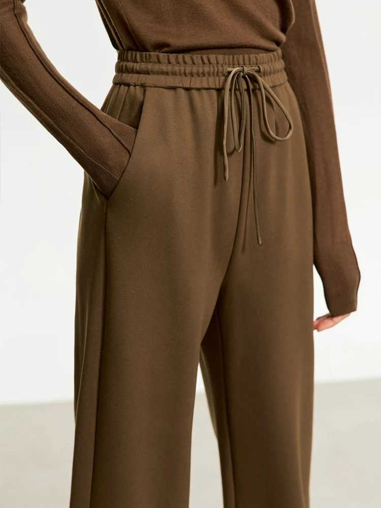 AMII Minimalism Casual Pants for Women 2025 Autumn Wide Leg New Loose Vertical Elastic Waist Drawstring Sporty Trousers 12343338T251022