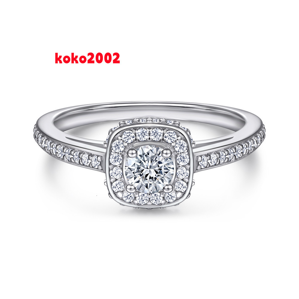 S925 Sterling Silver Micro Inlaid Zircon Ring Set Rings 18K Sterling Silver Round Cut Solitaire Moissanite Engagement Rings