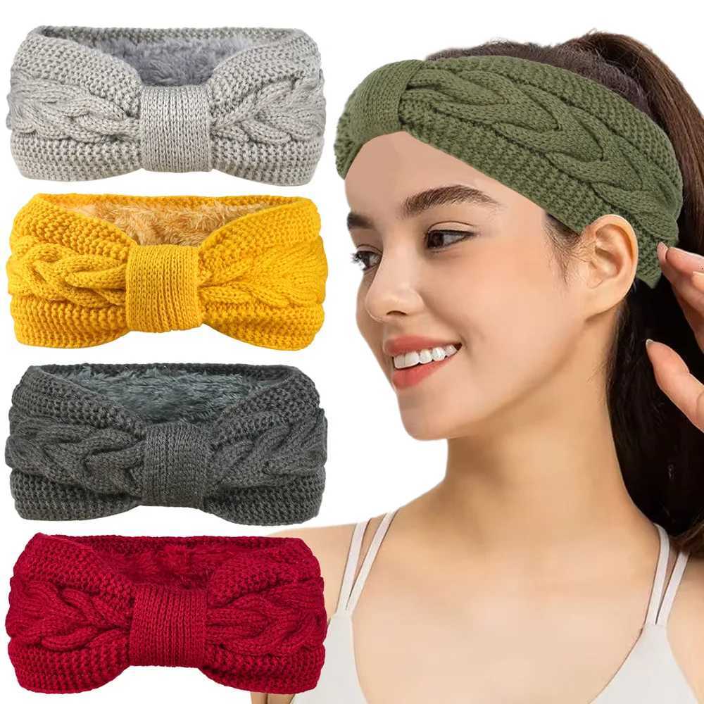 Autumn Winter Plush Wool Knitting Cross Knot Headband For Women Elastic Sports Hair Bands Ear Warmers Female Head Cover Turban V251022