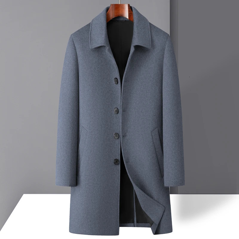 Highquality mens fashionable stylish and versatile solidcolor casual long woolen overcoat wool 251015