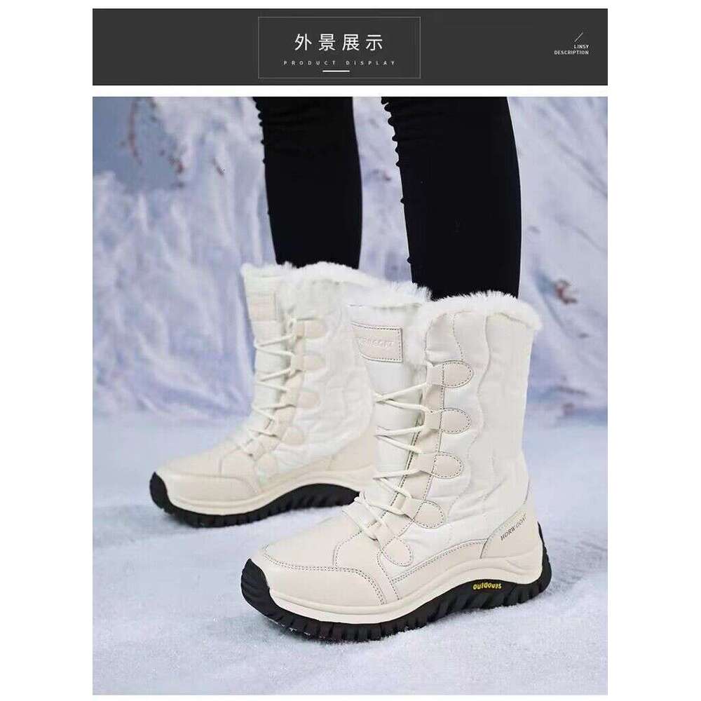 Women's Boots Mid-Calf Warm Fleece Lined Thickened Winter Waterproof Non-Slip Northeast Snow Country Outdoor Skiing Large Cotton Shoes For Women