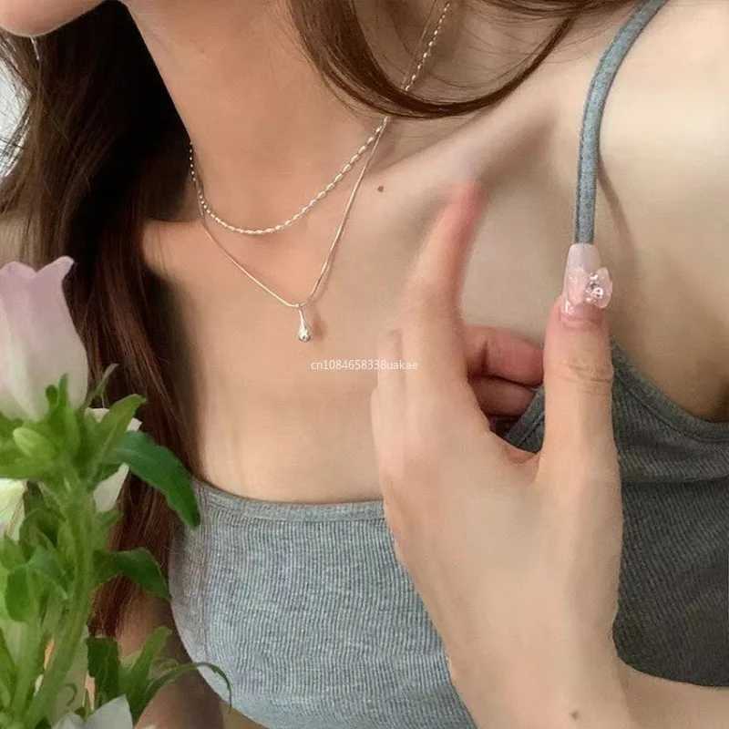 2025 Silver Simple Design Drop Pendant Necklace for Women Double Collar Chain Fashion Fine Jewelry Gifts Long Layered Necklace V251022
