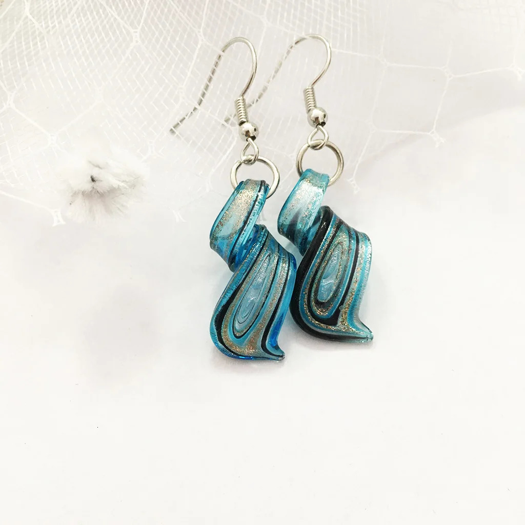 6 Pairs Bule Chinese Style Glass Murano Earrings Retro Handmade Personality Pendant Female Spiral Pattern Glass Jewelry 251018