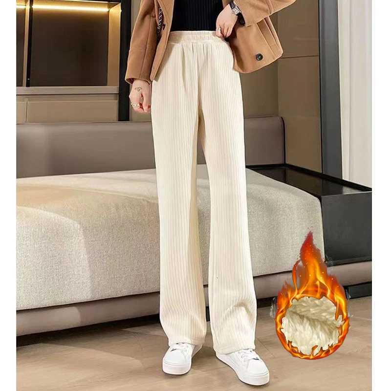 Winter Female Classic Designer Pants Girls Fleece Thermal High Waist Pants Lady Korean Snow Warm Straight Leg Plush TrousersT251022