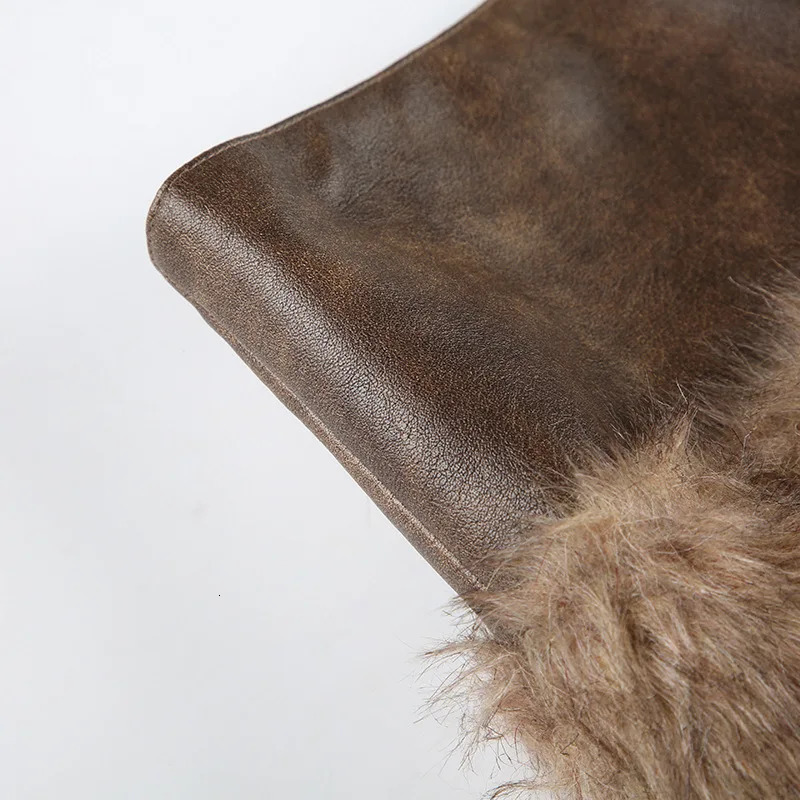 Sexy Brown PU Leather Fur Skirt Street Plush Zipper Splicing Hip Skirt for Women Winter 251022