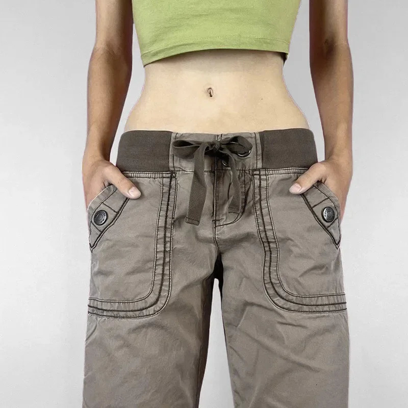 Retro Laceup Low Rise Pants Streetwear Patchwork Loose Casual for Women Harajuku Straight Trousers Korean Fashion 251022