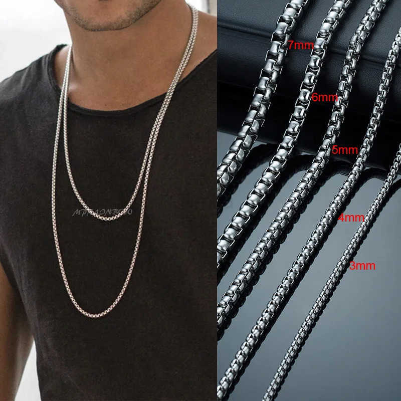 Round Box Chain for Men BoysGold Silver Black Plated Stainless Steel Chain CollarsUnisex Jewelry Gifts18 to 30 Inch U251022
