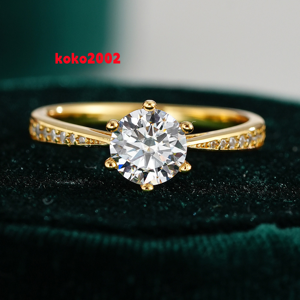 1Ct Moissanite Diamond Fine Jewelry 6 Claws Moissanite in 925 Silver Plated Gold Women Engagement Moissanite Ring for Wedding