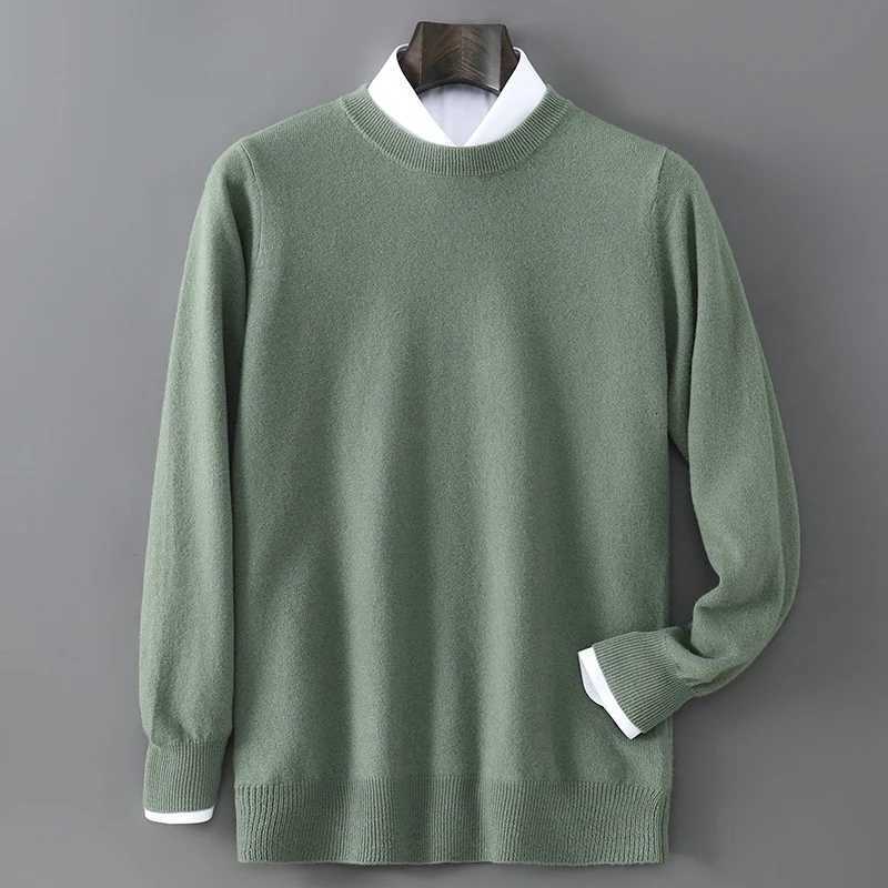 New Autumn And Winter Pure Wool Sweater Mens Round Neck Loose Thick Pullover Sweater Solid Color Cashmere Knitted Base SweatersXJ251022