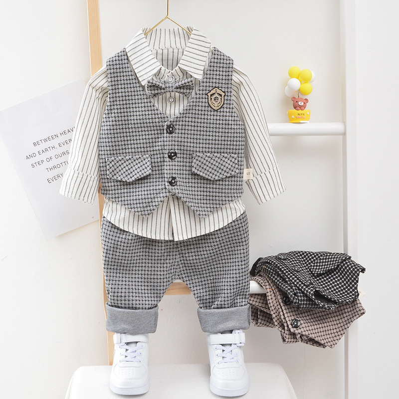 Free Shipping 2025 New Boys 3-Piece Suit Set, Spring Autumn Blazer Vest Outfit, Fashion Formal Wear for 1-4 Year Old Toddler