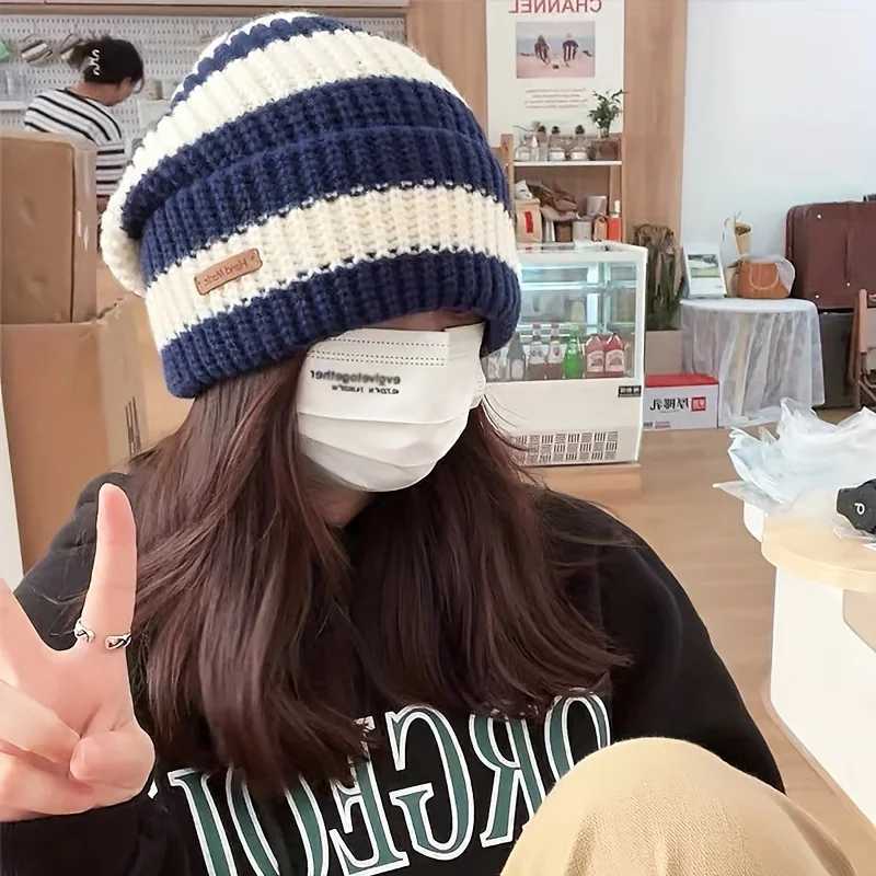 Korean Fashion Striped Knitted Hat Trend Lightweight Hat For Men Women Warm Windproof Autumn Winter Suitable For Outdoor Cycling J251022