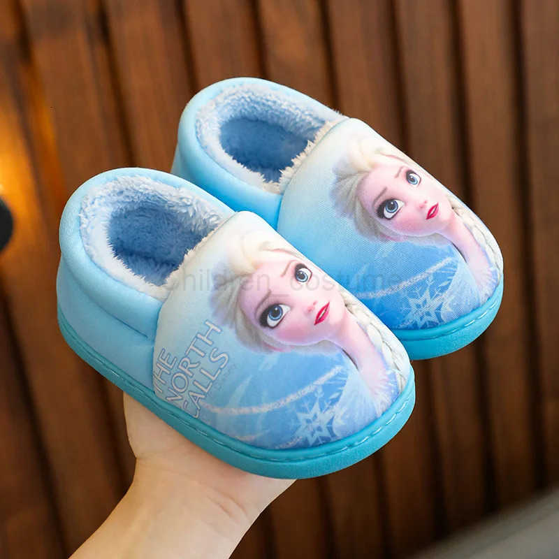 Disney Childrens Cotton Slippers Frozen Anti Slip Warm Cartoon Priness Winter Home Floor Girls Parentchild Baby Slippers Size H251022