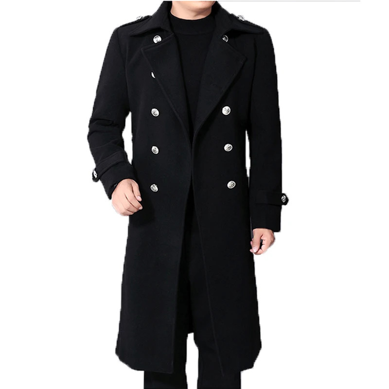 Long dust coat Men Winter Warm Trench Woolen Cloth Coat Mens Double Breasted Slim Casual Jackets Solid Business Outwear 251014