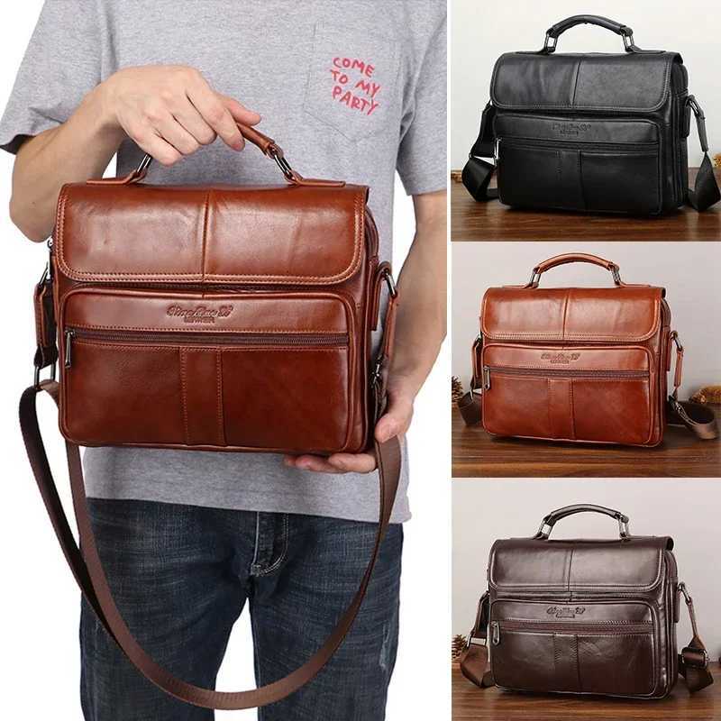 Vintage Luxury Handbag Cowhide Tote Shoulder Genuine Leather Briefcase for Man Business Messenger Crossbody Side Cross Bag W251022
