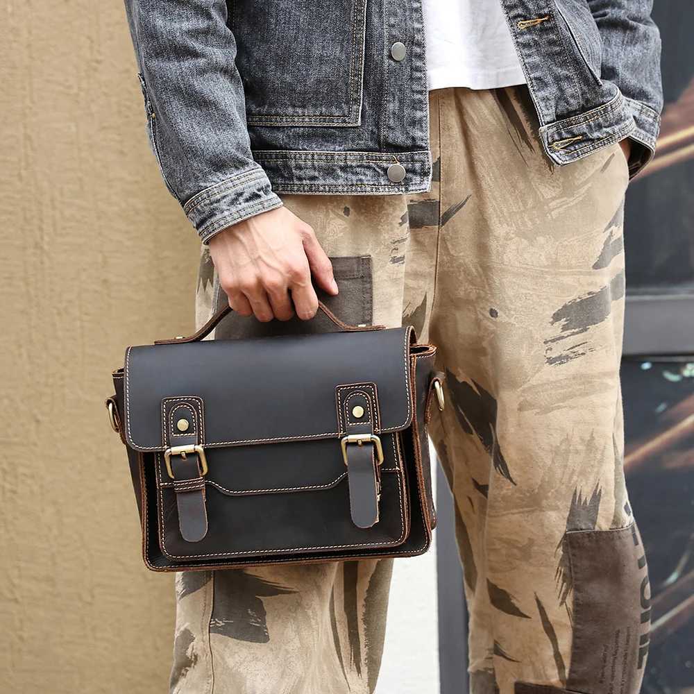 JOYIR Vintage Genuine Leather Shoulder Bag Men Women Work Travel Messenger Satchel Crossbody Bag Fit for 79 iPad Handbag W251022
