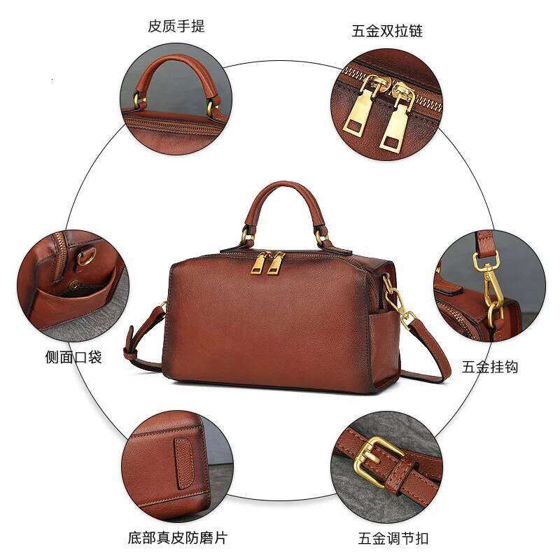 2025 vintage cowhide leather Boston Pillow bags high quality women's top-handle designer Commuter shoulder crossbody bag