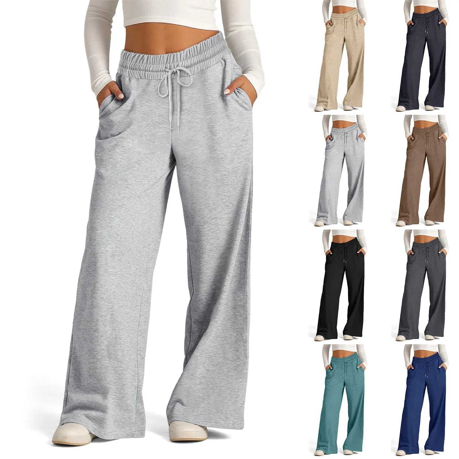 Ladies Fashion Classic Plain Color High Waisted Wide Leg Sweatpants Casual and Versatile Comfortable Yoga Jogger PantsT251022