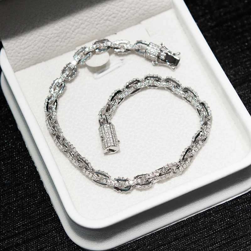 5mm 925 Solid Silver Fully Iced Out Hip Hop Jewelry Man Infinity Cuban Link Bracelet Moissanite