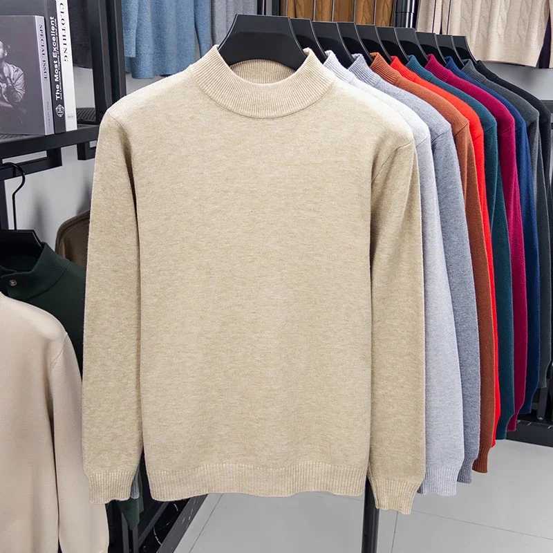 Half Turtleneck Knitwear Sweater New AutumnWinter Mock Neck Sweatshirts Solid Color Pullovers Man Brand Casual Mens ClothingXJ251022