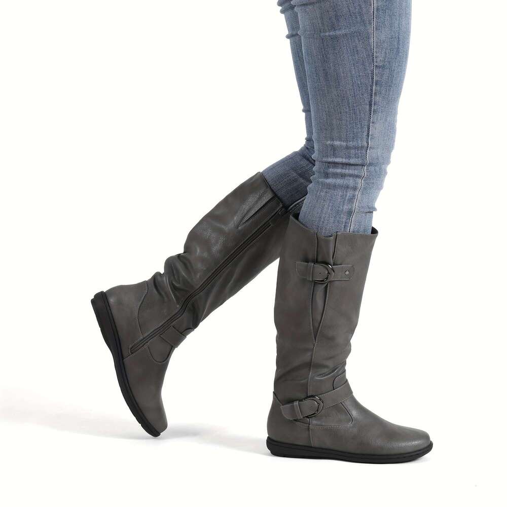 Wide Calf High Boots, Fashion Faux Fur-Lined Autumn Winter Durablecomfortable Versatile Style Knee Length Women's Boots