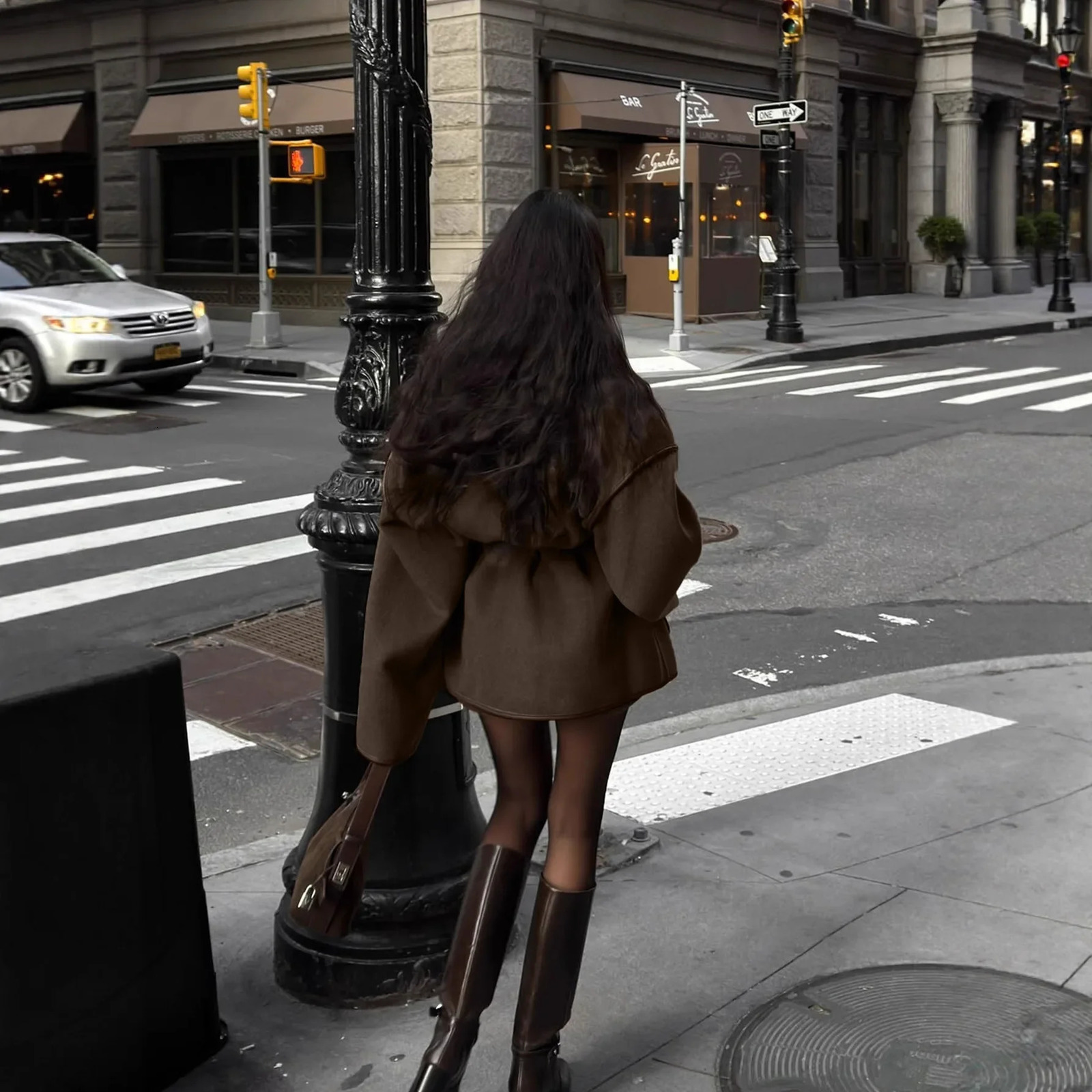 CrossBorder Fashionable WaistBelt Splicing Open Cardigan Loose Pocket Coat MediumLength Womens Jacket VNeck Winter Thickene 251017