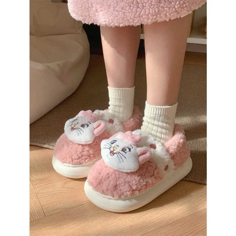 Disney Marie winter cartoon splicing plush nonslip wearresistant flat bottom halfpacked fullcovered home cotton slippers H251022