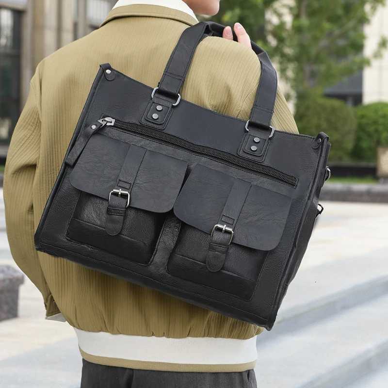 Luxury Design Man Business Briefcase Bag Men Office Multiple Pockets 133inch Laptop Handbags PU Leather Messenger Shoulder Bag W251022