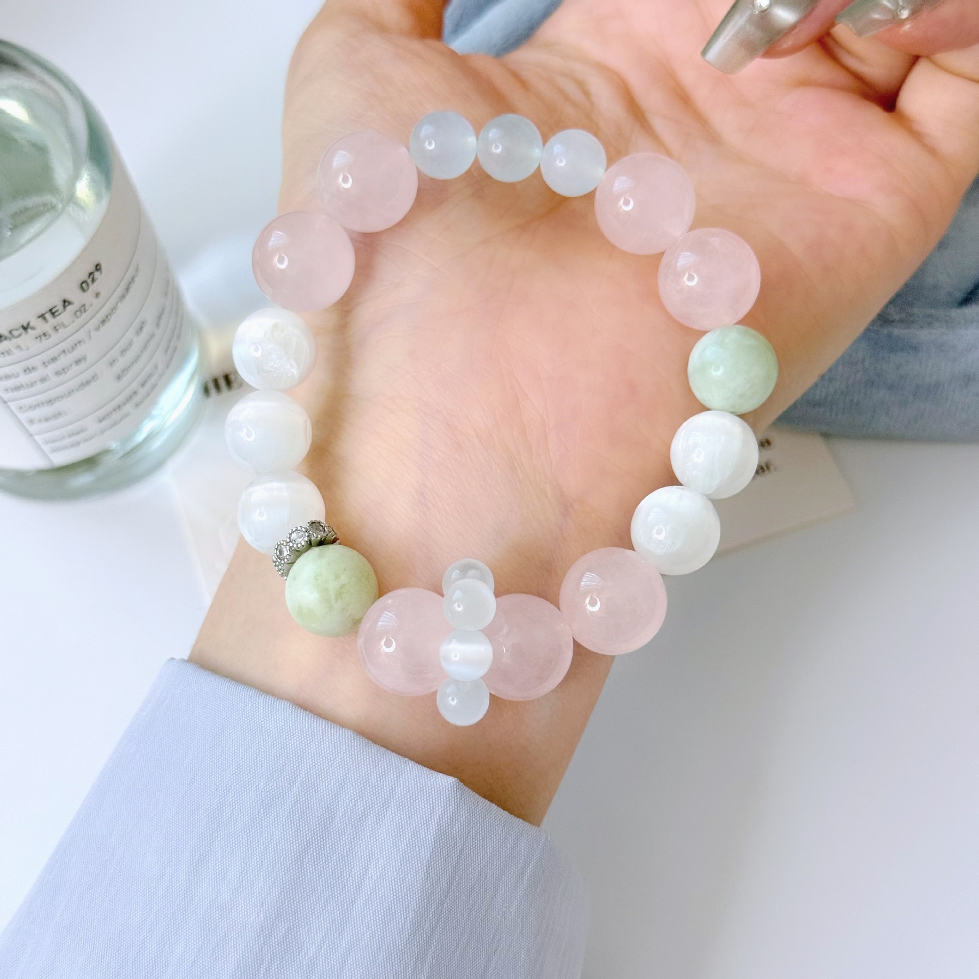 Natural Lychee Jelly Candy Color Bracelet with Powder Crystal