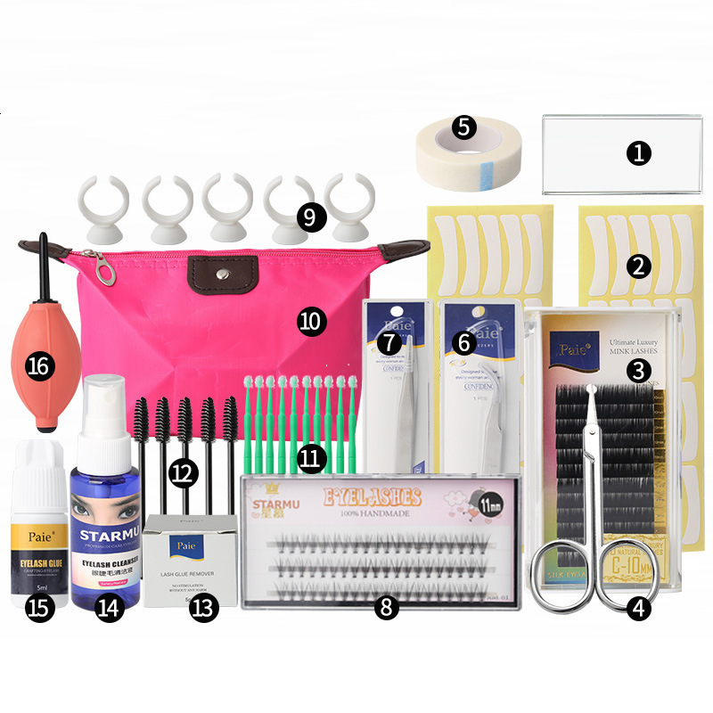 False Eyelashes 19PCS False Eyelash Extension Training Kit Practice Model Head Eye Pad Tweezers Glue Ring Brush 19pcs Grafting Eyelash Tools 230802
