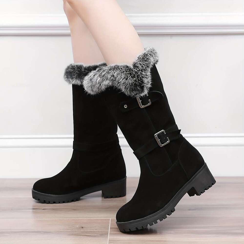 Women's Thick Platform Heel, Slip-On Closure, Non-Slip Rubber Sole, Warm Winter Shoes Cold Weather, Everyday & Formal Outfits - Boots For Women
