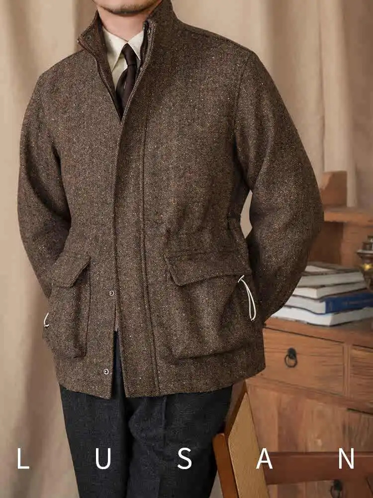 50 Wool Colored Short Vertical Collar Casual Jacket Vintage Italian Style Gentry Mens Tight Waist 251015