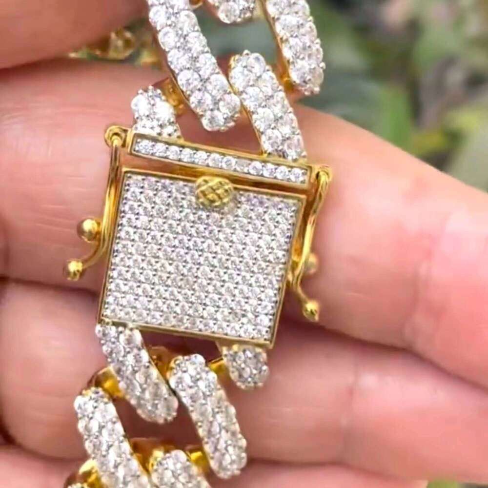 Ready to Ship Sier Ice-Cold Men's Moissanite Bracelet High-Quality 22mm Miami Cuban Chain Available