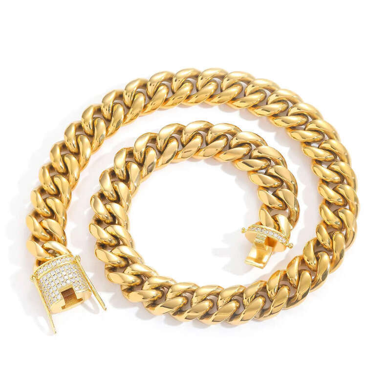 Wholesale 6-18mm Stainless Steel 14K Gold Plated Necklace Miami Cuban Link Chain Monaco Chains for Men