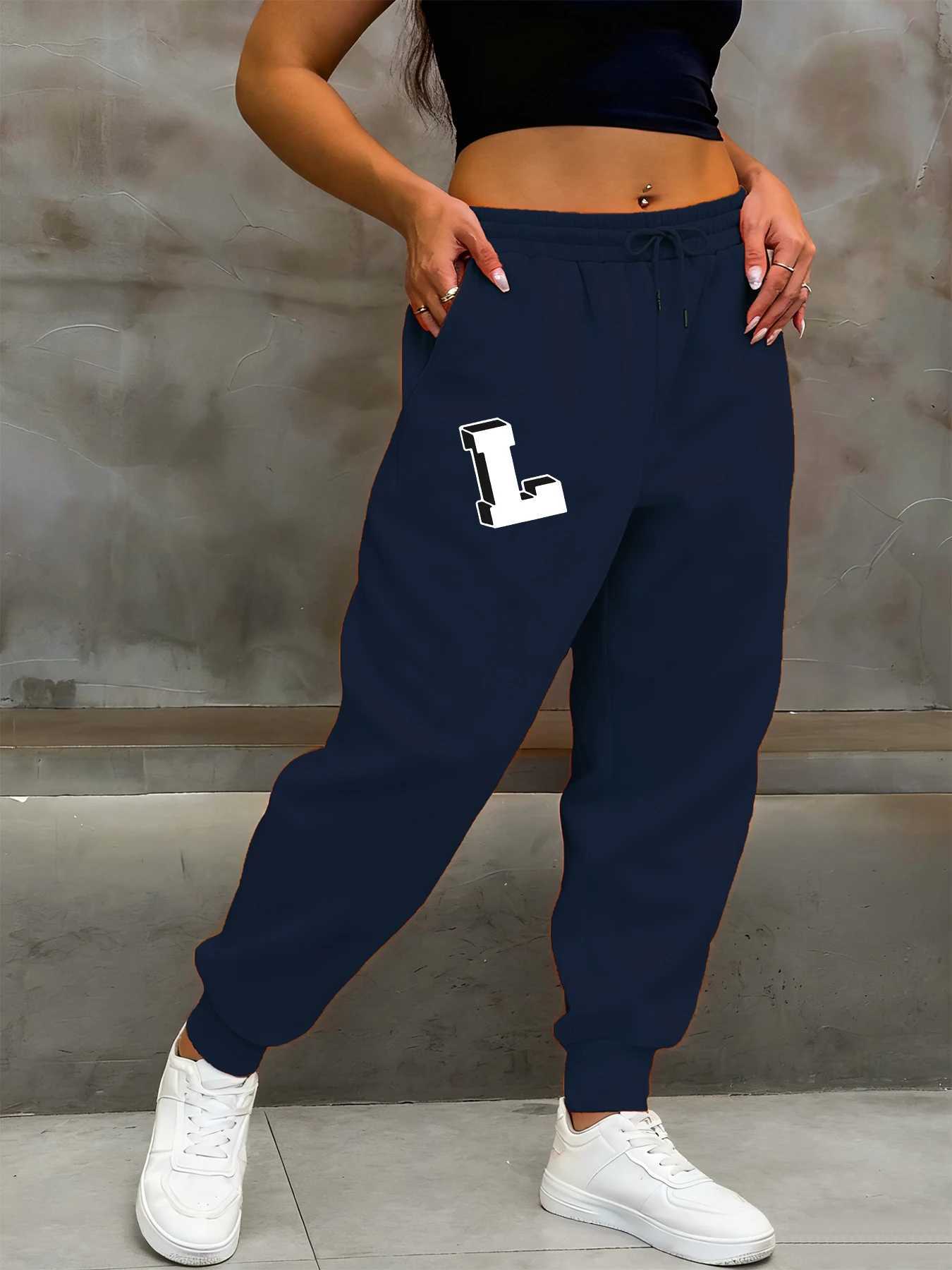 Big Letter L Simple Print Sweatpants Woman AllMatch Fashion Pant Pocket Multicolor Y2K Jogging Pants Autumn Casual SweatpantT251022