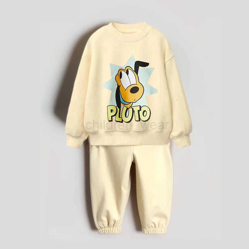 Disney 06Year Kids Long Sleeve Suits Cartoon Sweatshirts Solid Color Versatile Pants Twopiece Outer Wear Child New Trendy Costume H251022