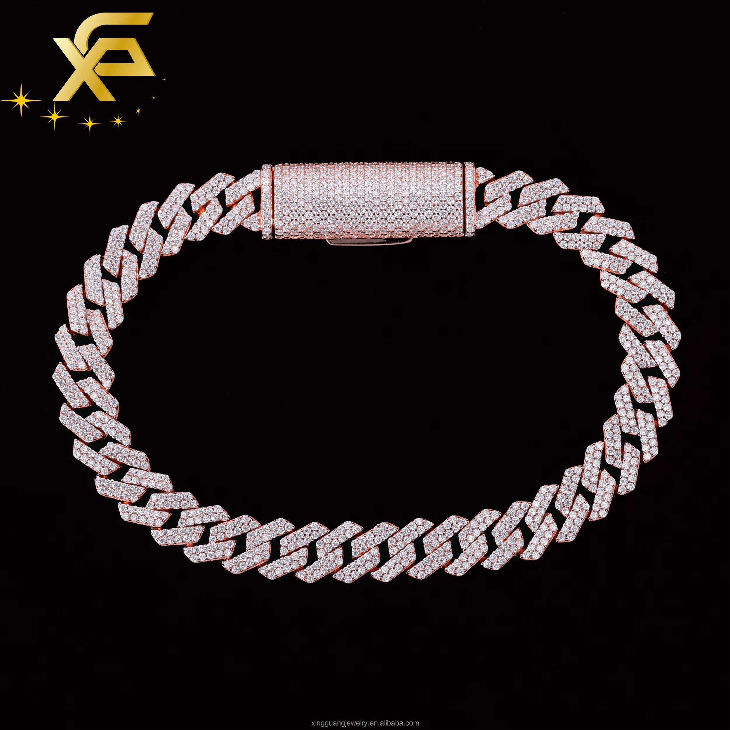 Men Women RTS Fashion 2Rows 8MM Wide Cuban Bracelet VVS Moissanite WhiteGoldRose 925 Silver Cuban Lidynamics Chain Bracelet Jewelry